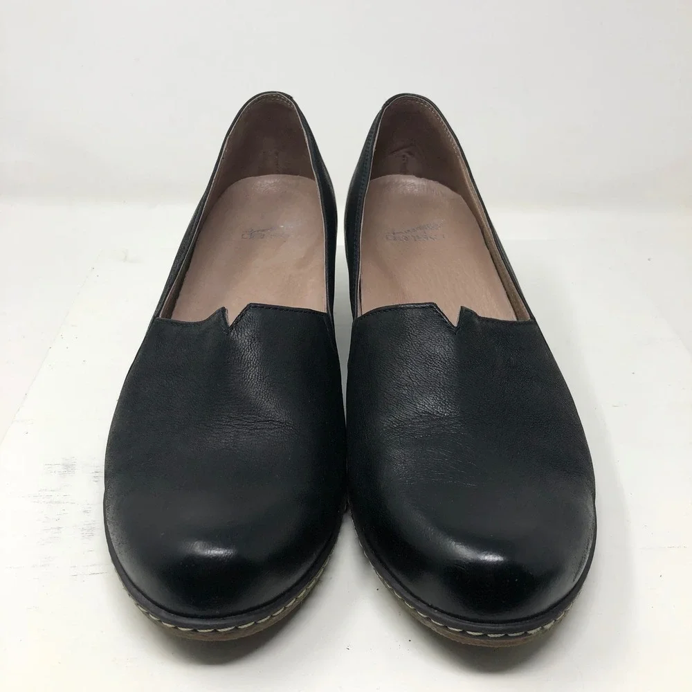 Dansko Loralie Wedge Loafers Womens 39 US 8.5 Black Leather Slip On Career